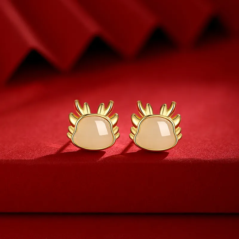 SEVEN COOK Hetian Jade Ear Stud Pale Greenish White Jade Women's-1