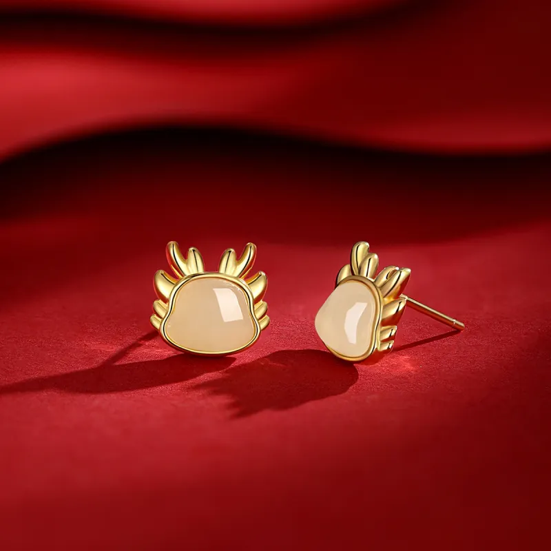 SEVEN COOK Hetian Jade Ear Stud Pale Greenish White Jade Women's-4
