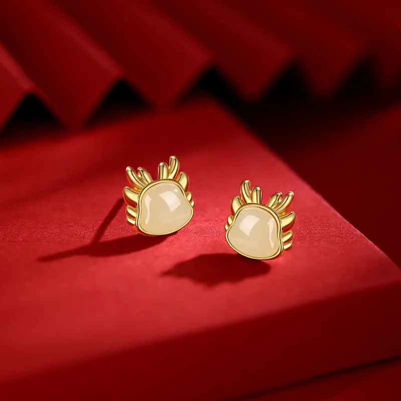 SEVEN COOK Hetian Jade Ear Stud Pale Greenish White Jade Women's-2