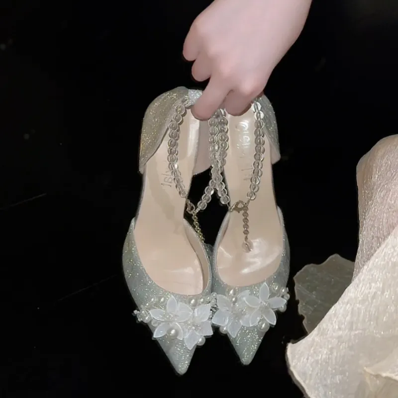 Crelinkxlat Glaze Starlight, French Fairy Soft High Heels Women's Silver-3