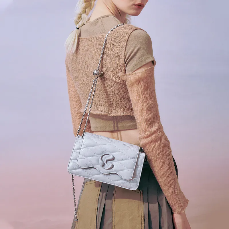 JACD PU Refined Small Square Bag, Commute Shoulder Bag Women's White/Silver-2