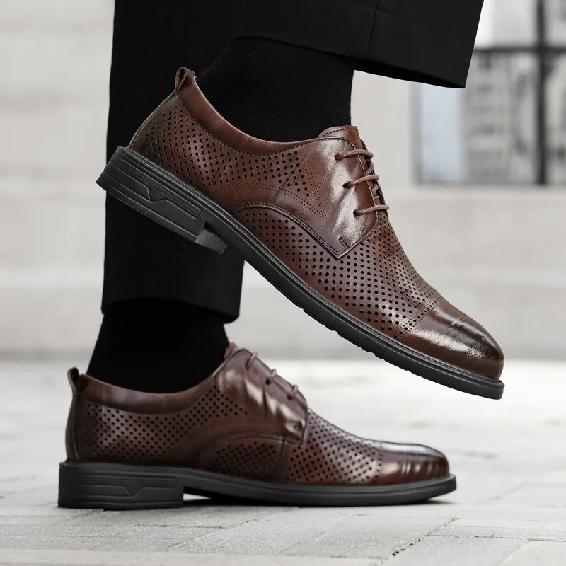 HLA Dress Shoes Men Low Top Black-61