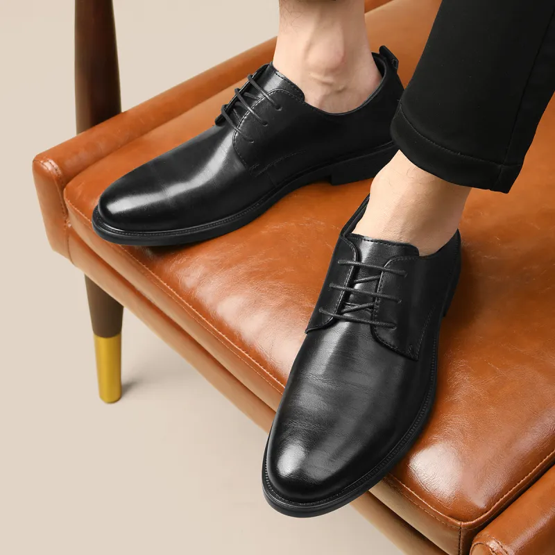 HLA Dress Shoes Men Low Top Black-4