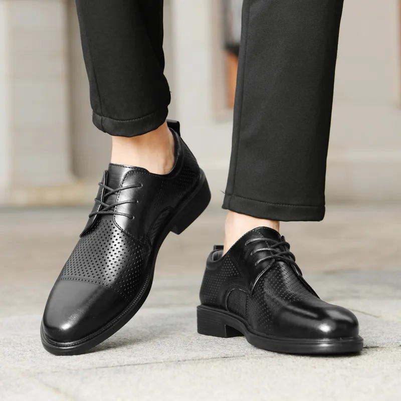HLA Dress Shoes Men Low Top Black-24