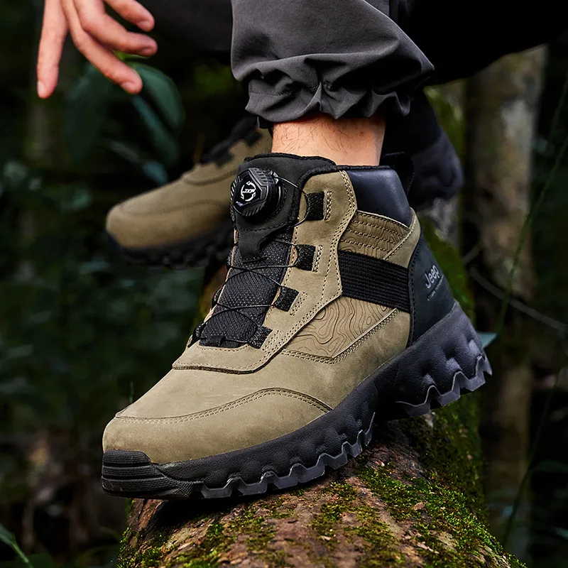 Jeep Breathable Warm Water Resistant Wear Resistant Cushioning Short Outdoor Boots Men's Olive Green-6