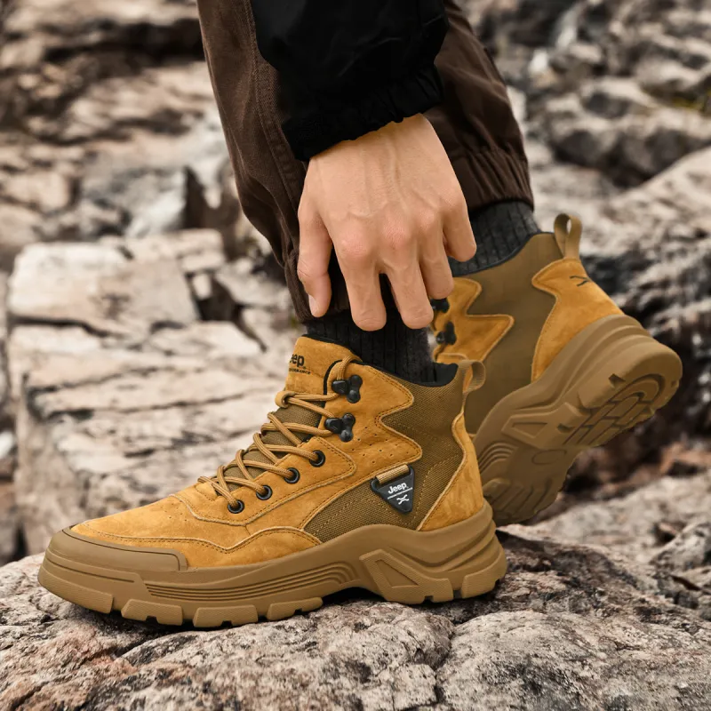 Jeep Breathable Warm Wear Resistant Cushioning Short Outdoor Boots Unisex Earth Yellow-6