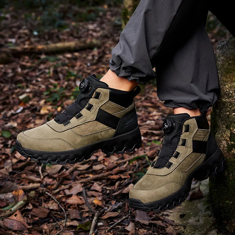 Jeep Breathable Warm Water Resistant Wear Resistant Cushioning Short Outdoor Boots Men's Olive Green-7