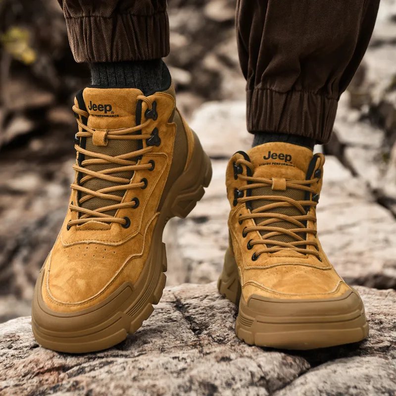 Jeep Breathable Warm Wear Resistant Cushioning Short Outdoor Boots Unisex Earth Yellow-5