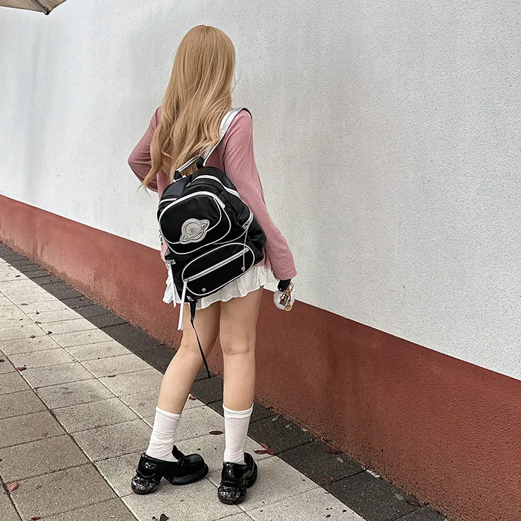JELLYTOYBOY Fabric+PU Xingji Bag Backpack Medium Size Women's Black/Silver/Pink-5