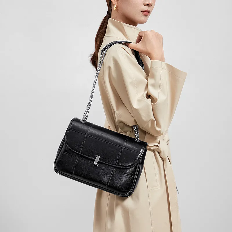 CNOLES Cow Leather Casual Workplace Date Commute Crossbody Bag, Shoulder Bag Women's Black-4