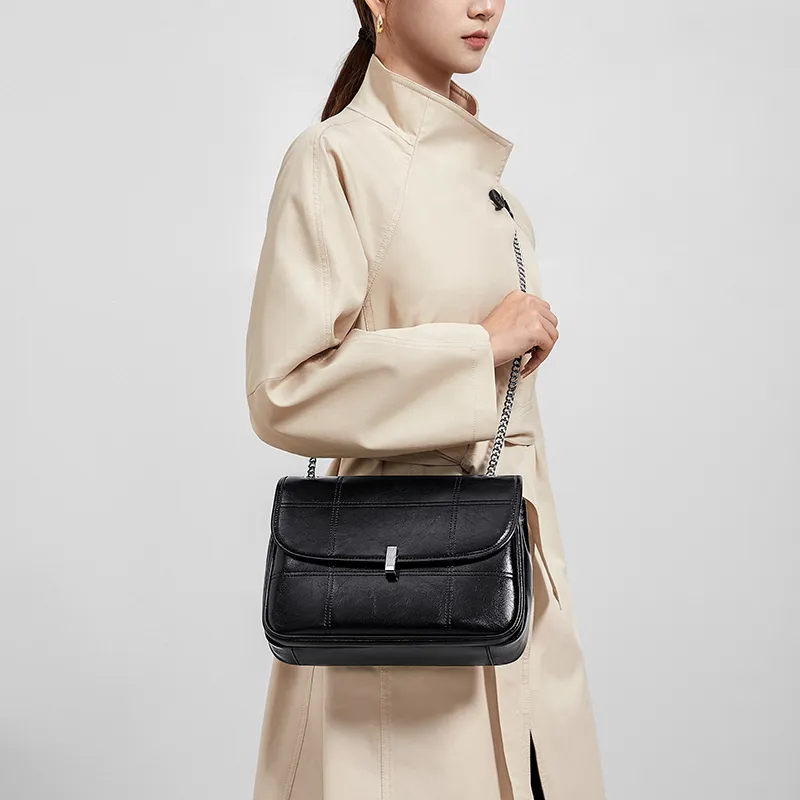 CNOLES Cow Leather Casual Workplace Date Commute Crossbody Bag, Shoulder Bag Women's Black-5
