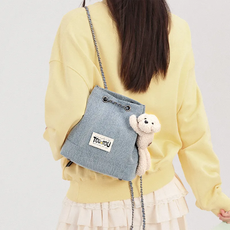 TOUTOU Fabric Backpack Women's Denim Blue-1