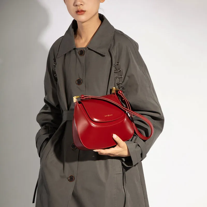 VENOF Cow Leather Shoulder Bag Small Size Women's Ivy Red/Van Dyke Brown/Martini Green-7