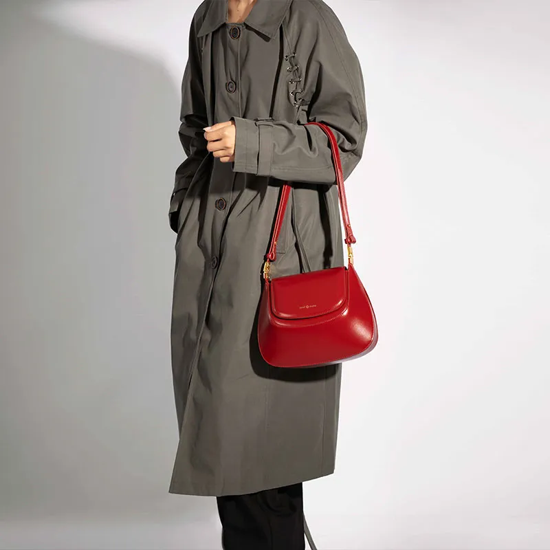 VENOF Cow Leather Shoulder Bag Small Size Women's Ivy Red/Van Dyke Brown/Martini Green-6