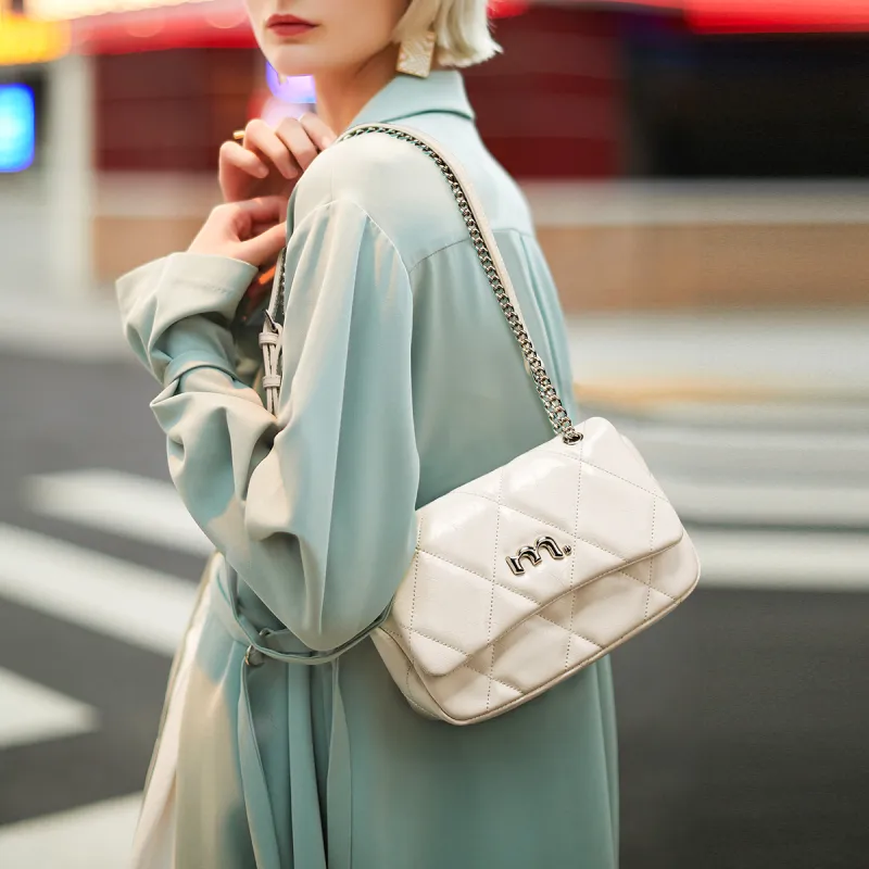 Miao Di Cow Leather One Shoulder Crossbody Women's Bag Regular Women's Milkshake White-1