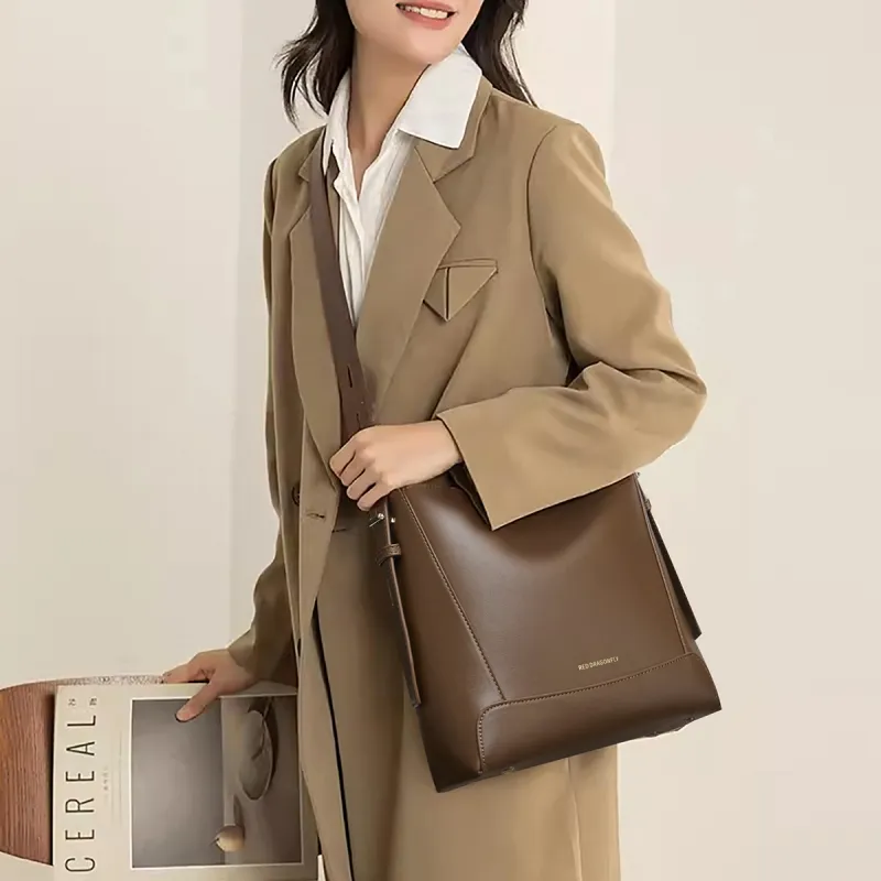 RED DRAGONFLY PU Leather Tote Crossbody Bag Shoulder Bag Handbag Regular Women's Apricot/Coffee-4