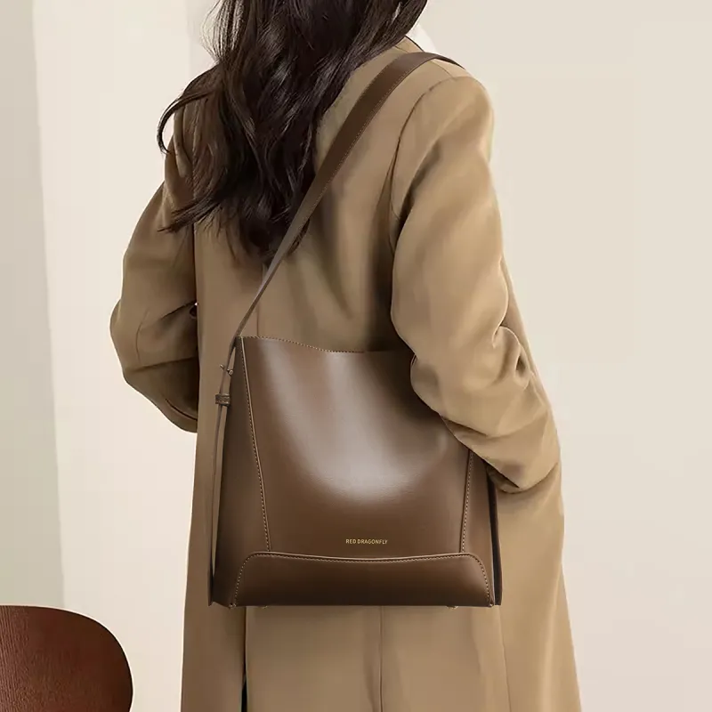 RED DRAGONFLY PU Leather Tote Crossbody Bag Shoulder Bag Handbag Regular Women's Apricot/Coffee-3
