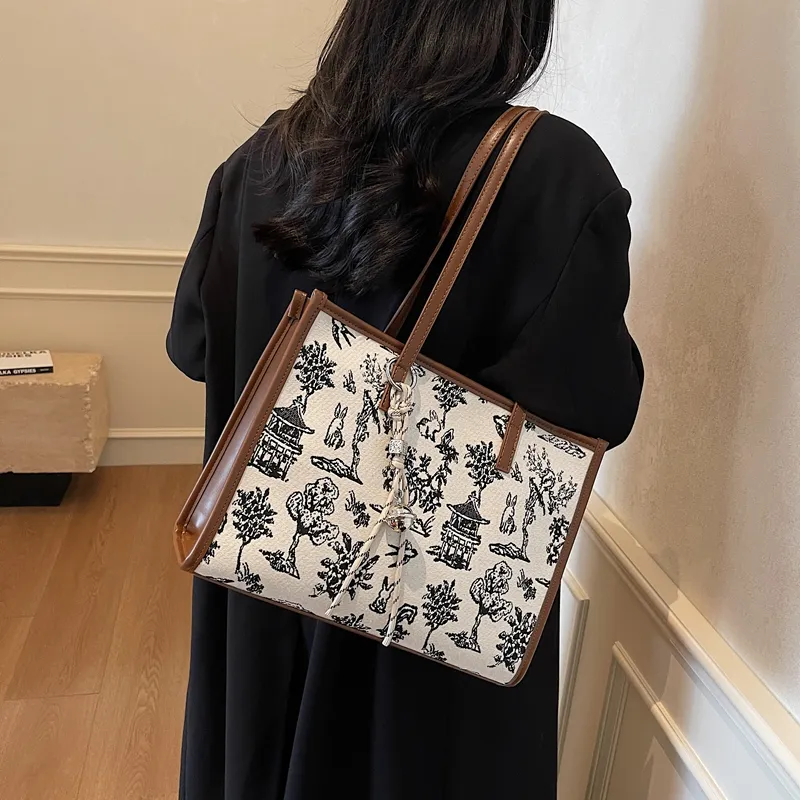 Versman Fabric Shoulder Bag Handbag Large Size Women's Black Brown-11