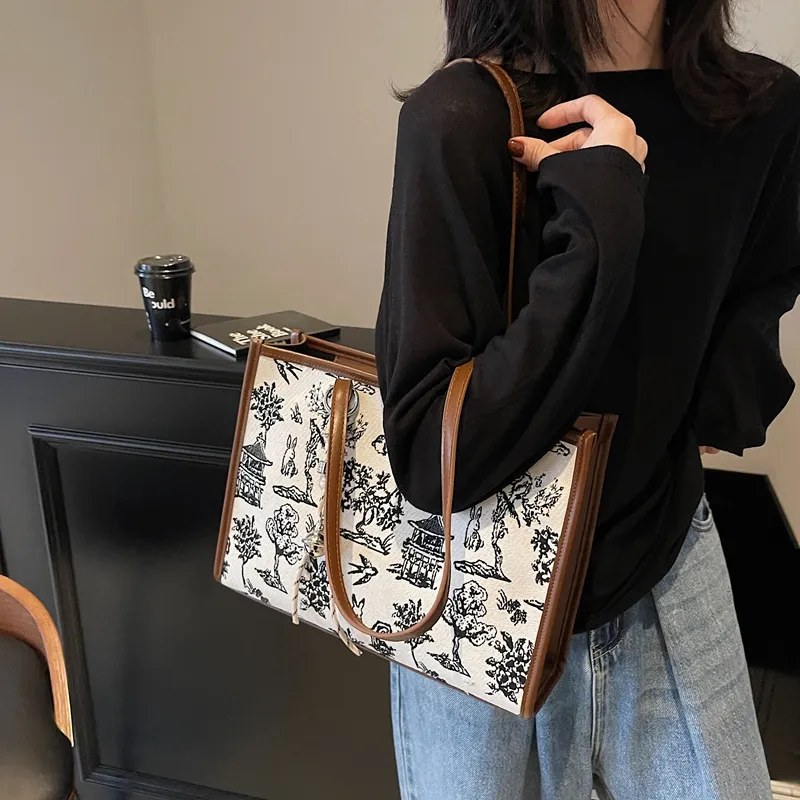 Versman Fabric Shoulder Bag Handbag Large Size Women's Black Brown-13