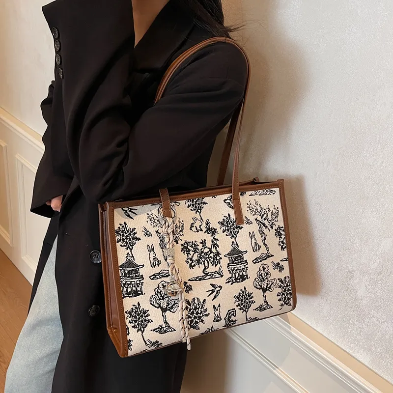 Versman Fabric Shoulder Bag Handbag Large Size Women's Black Brown-12