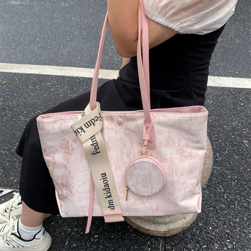 MACKJANICE Polyurethane With Synthetic Leather Tote Bag, Shopping Bag, Shoulder Bag Women's Embroidery Powder-6