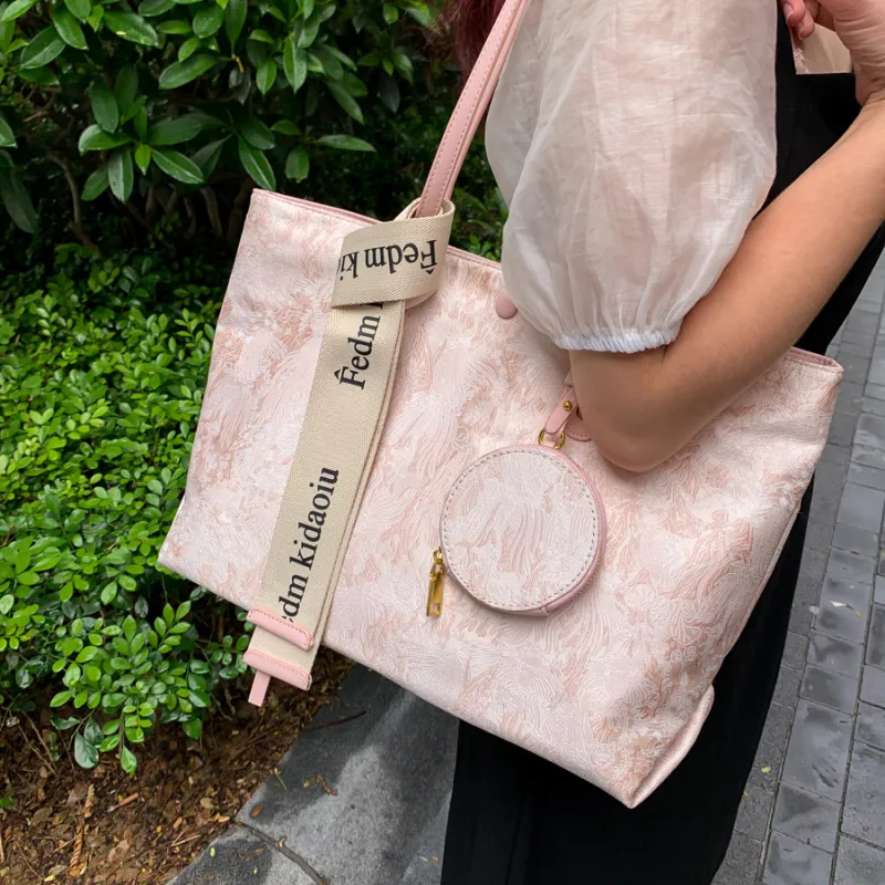 MACKJANICE Polyurethane With Synthetic Leather Tote Bag, Shopping Bag, Shoulder Bag Women's Embroidery Powder-7