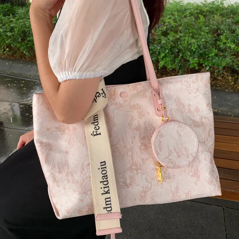MACKJANICE Polyurethane With Synthetic Leather Tote Bag, Shopping Bag, Shoulder Bag Women's Embroidery Powder-8
