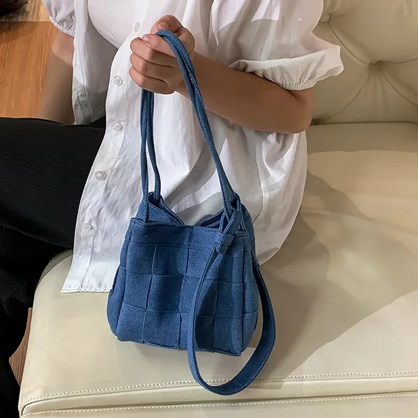 TAMATHA Polyurethane Bonded Synthetic Leather Shoulder Bag Women's Denim Blue-6