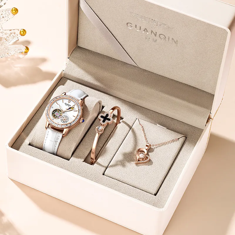 GUANQIN Dreamy Galaxy Collection Automatic Mechanical Movement Cow Leather Strap Watch Women's Watch White Dial-8