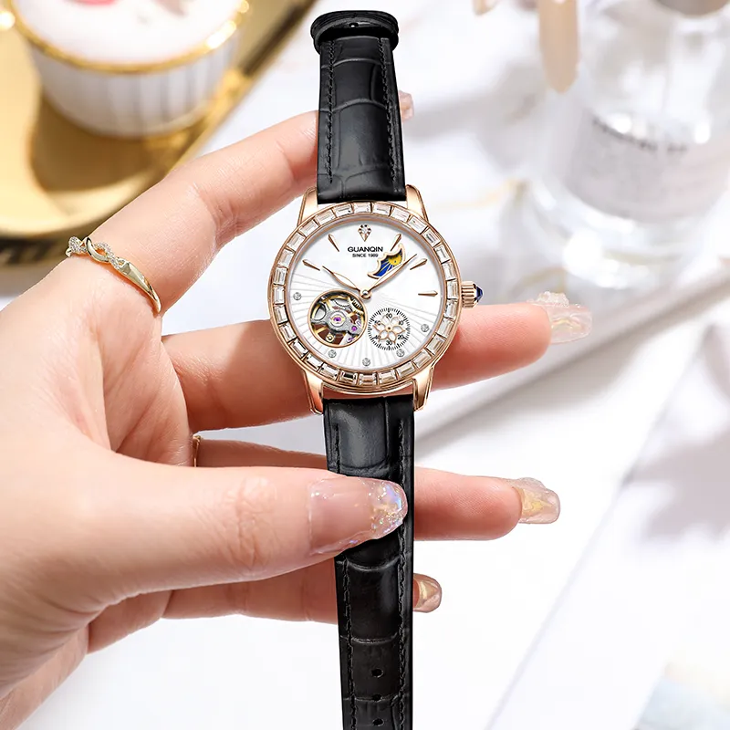 GUANQIN Dreamy Galaxy Collection Automatic Mechanical Movement Cow Leather Strap Watch Women's Watch White Dial-18