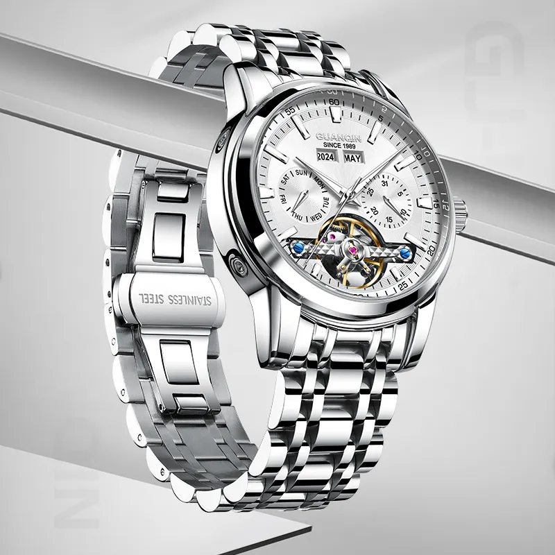 GUANQIN Mechanical Movement Stainless Steel Watchband Watch Men's Watches Gray Dial-11