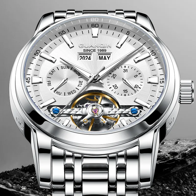 GUANQIN Mechanical Movement Stainless Steel Watchband Watch Men's Watches Gray Dial-15