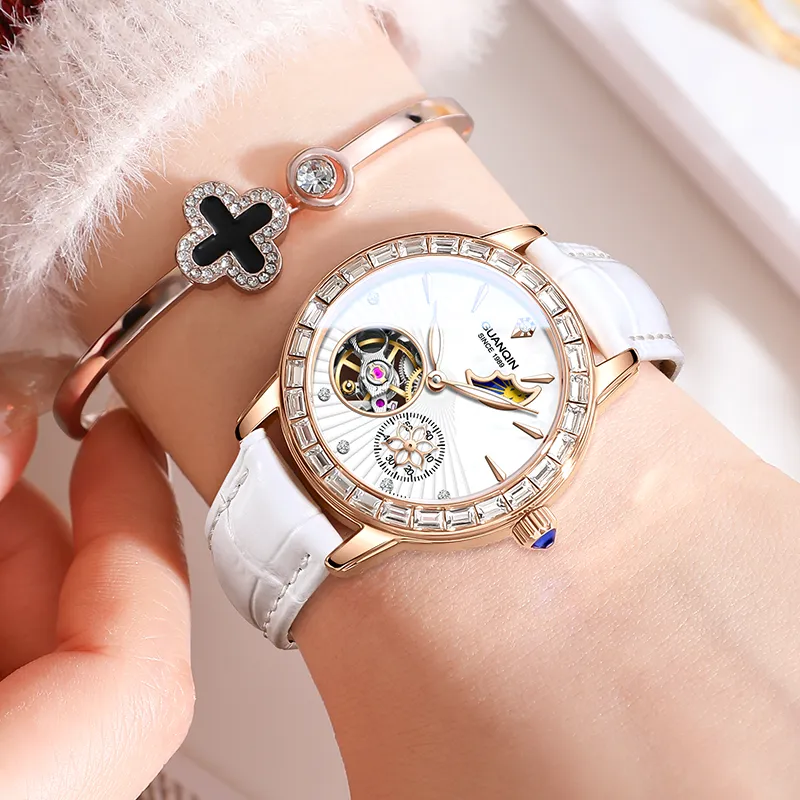 GUANQIN Dreamy Galaxy Collection Automatic Mechanical Movement Cow Leather Strap Watch Women's Watch White Dial-11