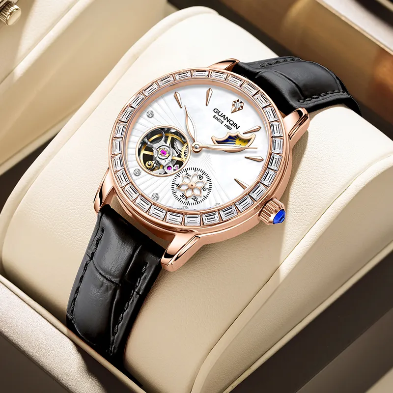 GUANQIN Dreamy Galaxy Collection Automatic Mechanical Movement Cow Leather Strap Watch Women's Watch White Dial-14