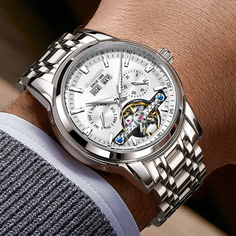 GUANQIN Mechanical Movement Stainless Steel Watchband Watch Men's Watches Gray Dial-12