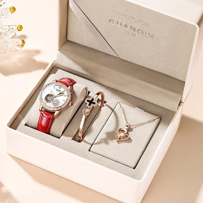GUANQIN Dreamy Galaxy Collection Automatic Mechanical Movement Cow Leather Strap Watch Women's Watch White Dial-2