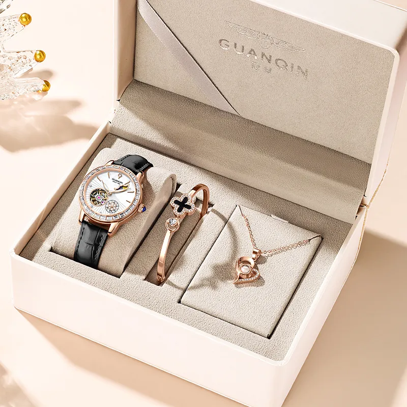 GUANQIN Dreamy Galaxy Collection Automatic Mechanical Movement Cow Leather Strap Watch Women's Watch White Dial-15