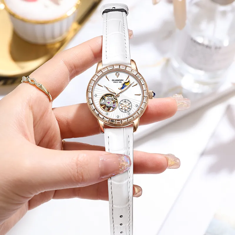 GUANQIN Dreamy Galaxy Collection Automatic Mechanical Movement Cow Leather Strap Watch Women's Watch White Dial-10