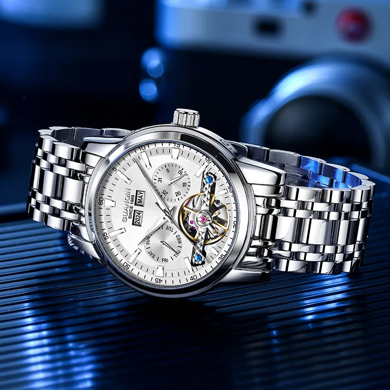 GUANQIN Mechanical Movement Stainless Steel Watchband Watch Men's Watches Gray Dial-13