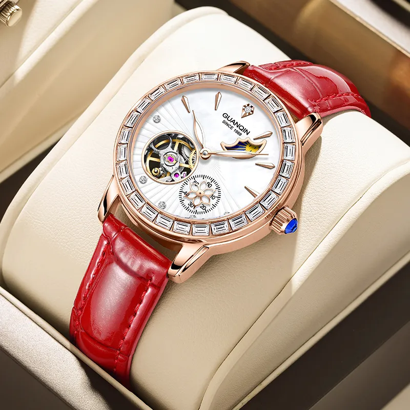 GUANQIN Dreamy Galaxy Collection Automatic Mechanical Movement Cow Leather Strap Watch Women's Watch White Dial-1