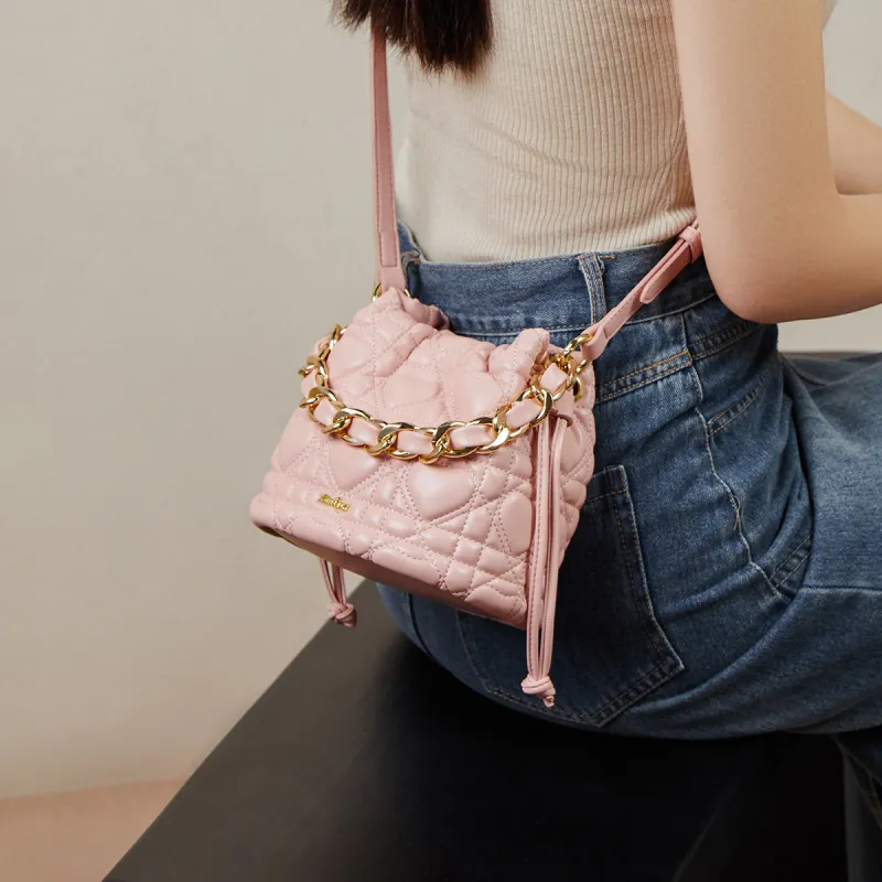 15 MINS Synthetic Leather One Shoulder Handbags Small Size Women's Cream Pink/Ecru-2