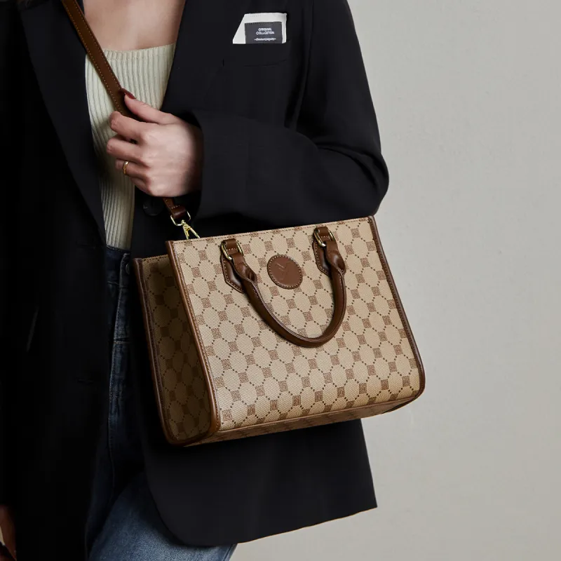 15 MINS PVC And Synthetic Leather Mom Bag Handbag Shoulder Bag Large Size Women's Coffee-1