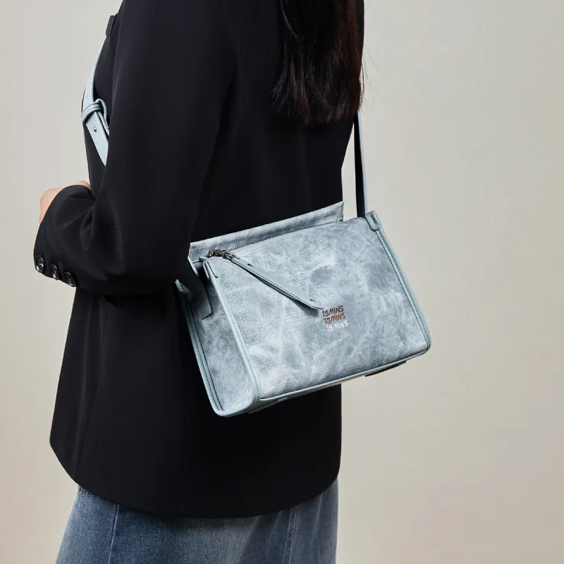 15 MINS Synthetic Leather Shoulder Bag Medium Size Women's Ecru & Apricot/Denim Blue/Dusty Pink-6