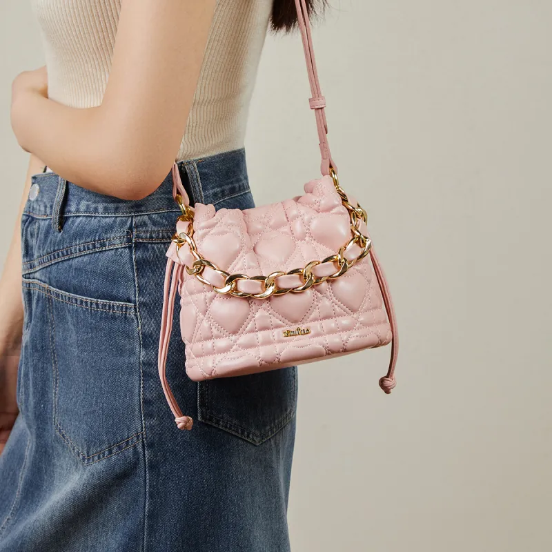 15 MINS Synthetic Leather One Shoulder Handbags Small Size Women's Cream Pink/Ecru-1