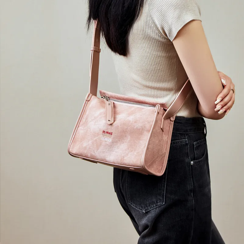 15 MINS Synthetic Leather Shoulder Bag Medium Size Women's Ecru & Apricot/Denim Blue/Dusty Pink-11