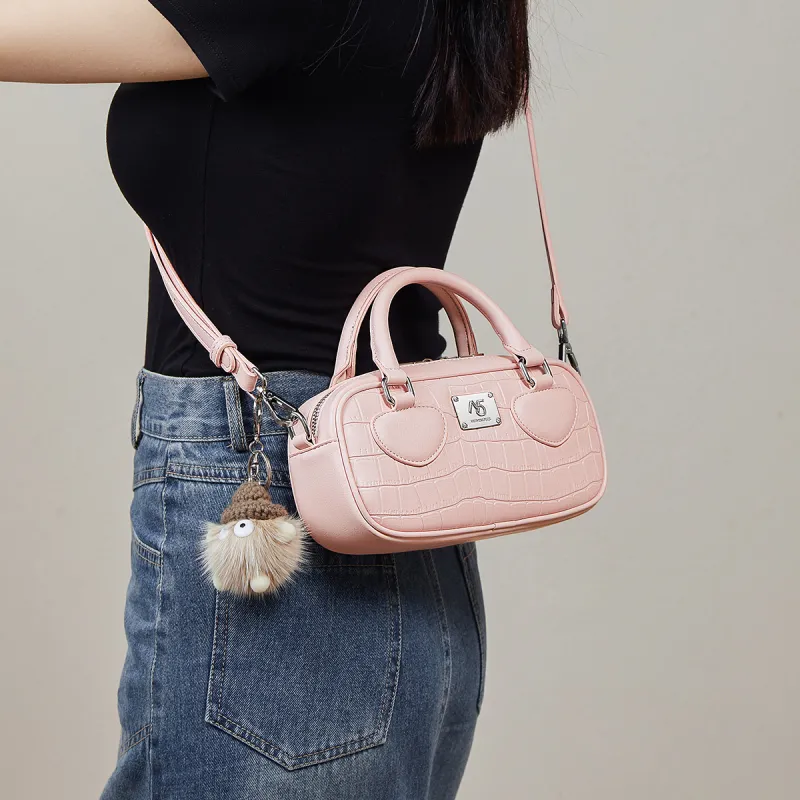15 MINS Synthetic Leather Handbags Shoulder Bag Crossbody Bag Small Size Women's Ecru/Cherry Blossom Pink-5