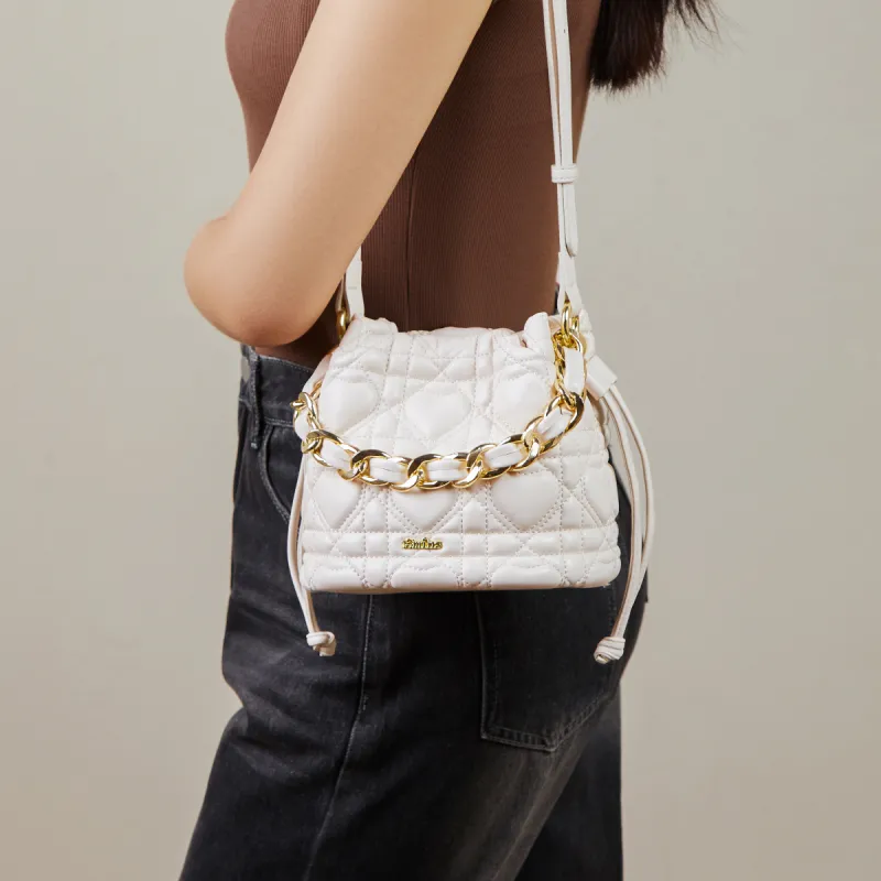 15 MINS Synthetic Leather One Shoulder Handbags Small Size Women's Cream Pink/Ecru-4