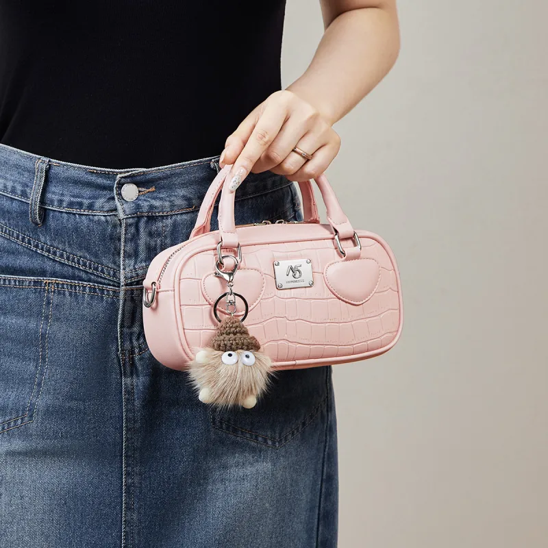 15 MINS Synthetic Leather Handbags Shoulder Bag Crossbody Bag Small Size Women's Ecru/Cherry Blossom Pink-6