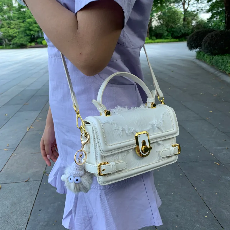 CAEISL&KCIEL Polyurethane With Synthetic Leather Shoulder Bag, Crossbody Bag, Handbag Women's Fringe White-5