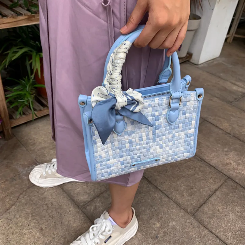 CAEISL&KCIEL Polyurethane Synthetic Leather Tote Bag, Shopping Bag, Shoulder Bag, Handbag Women's Woven Blue-9